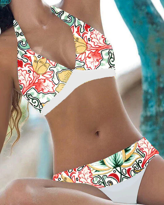 Women’s Bikini Set – Halter Neck – V-Cut Top – Stretch Fit – Floral Print