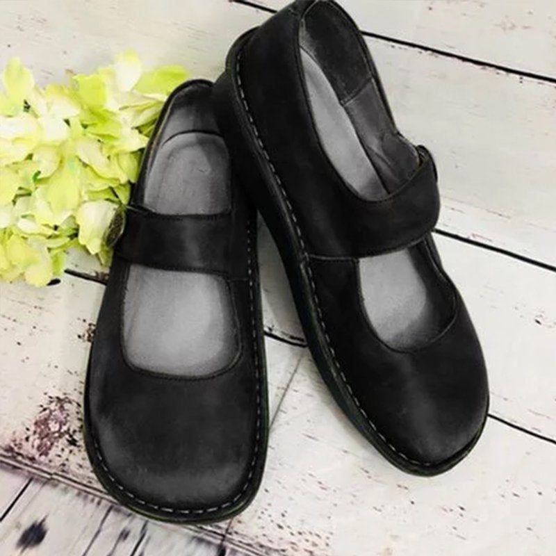 Women’s Formal Shoes – Leather Look – Rounded Toe – Supportive Sole – Strap Closure