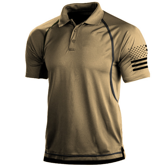 Men’s Polo Shirt – Tailored Fit – Breathable Blend – Athletic Graphic Sleeve – Piped Seams