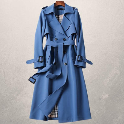 Women’s Trenchcoat – Tailored Fit – Double-Breasted – Belted Waist – Storm Flap – Wool-Feel
