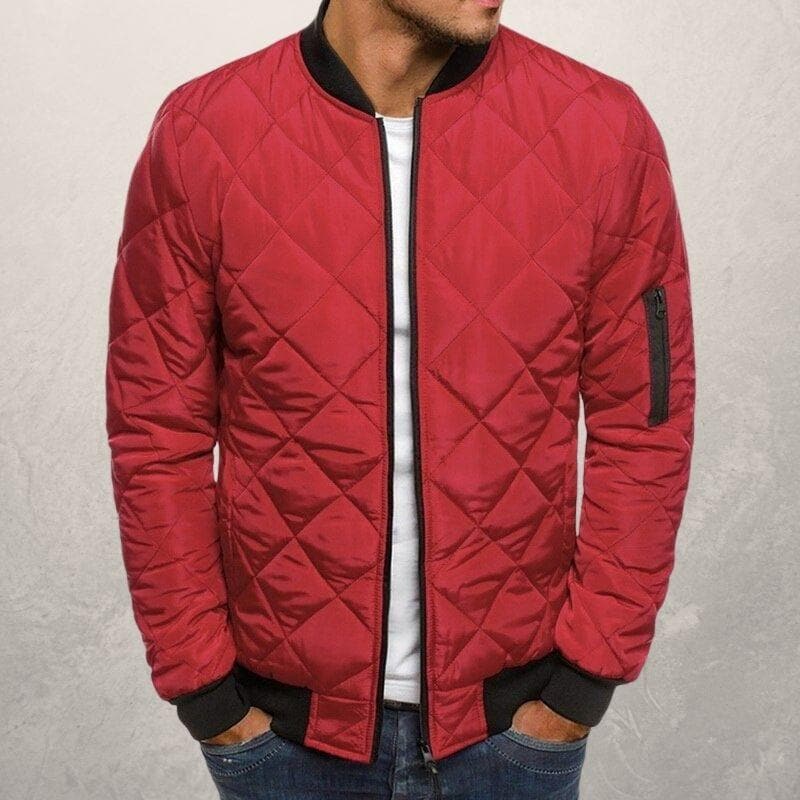 Men’s Bomber Jacket – Quilted Design – Wind Resistant – Zipper Closure – Ribbed Trim