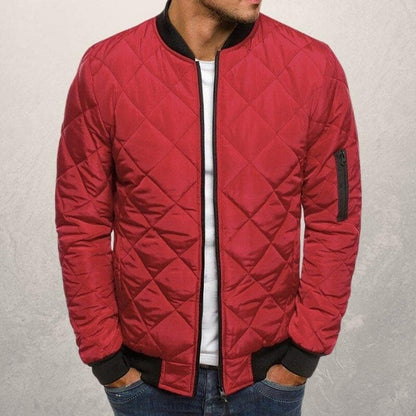 Men’s Bomber Jacket – Quilted Design – Wind Resistant – Zipper Closure – Ribbed Trim