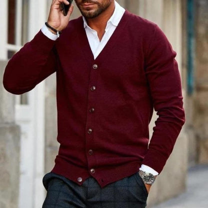 Men’s Cardigan – Soft Knit – Regular Fit – V-Neck – Button Front – Ribbed Trim