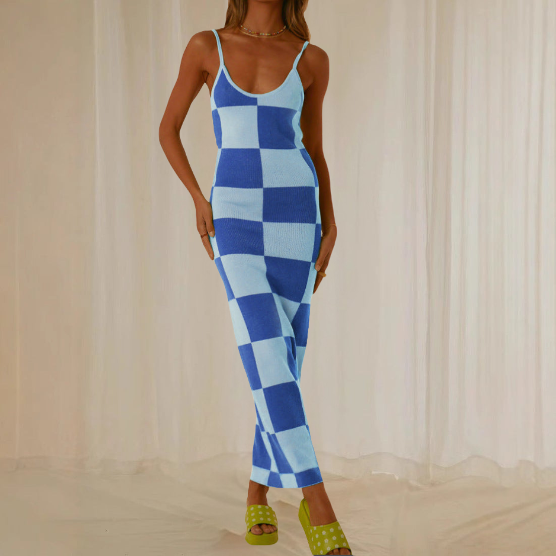 Women’s Maxi Dress – Bodycon Fit – Spaghetti Strap – Abstract Print – Stretch Fabric