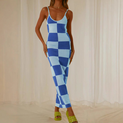 Women’s Maxi Dress – Bodycon Fit – Spaghetti Strap – Abstract Print – Stretch Fabric
