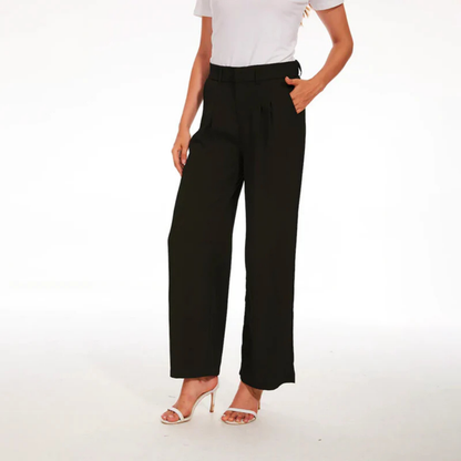 Women's Wide-Leg Trousers - Woven - Tailored Fit - High Waist Pleats