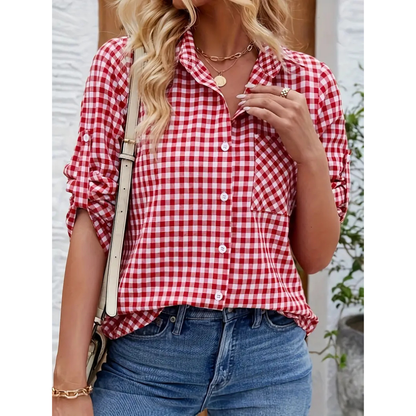 Women’s Casual Shirt – Relaxed Fit – Gingham Check – Cotton – Button Front