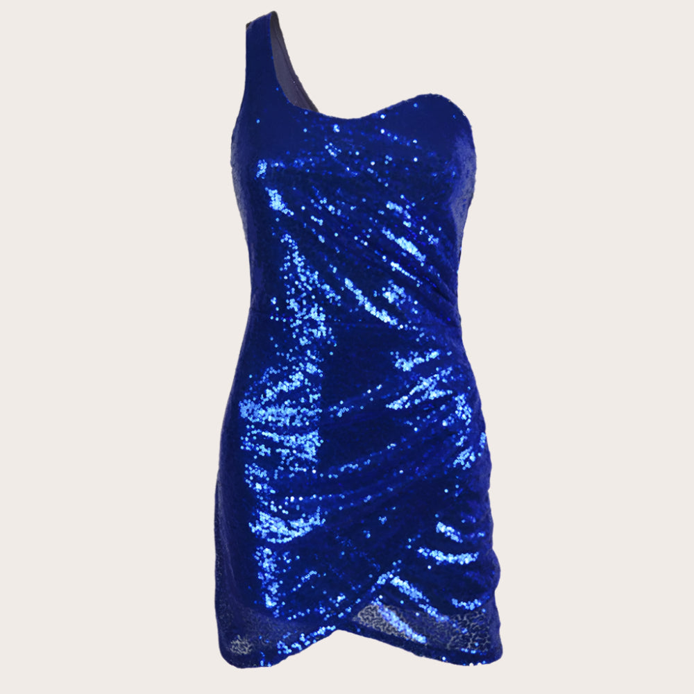 Women’s Mini Dress – One Shoulder Sequin – Ruched Bodycon Slim Fit Partywear