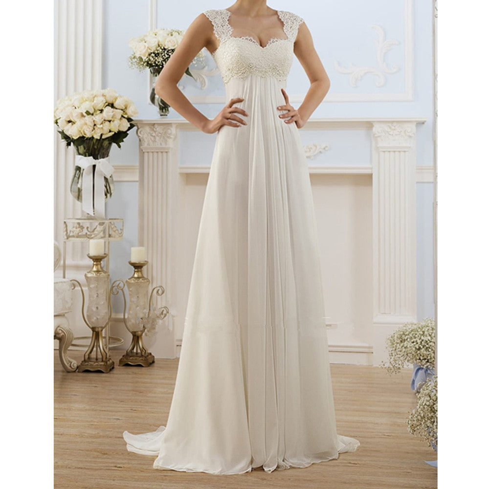 Women’s Evening Dress – Lace Bodice – Empire Waist – Full-Length Flowy Skirt