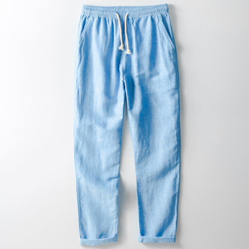 Men’s Pants – Linen Blend – Loose Fit – Straight Leg – Elastic Waist with Drawstring