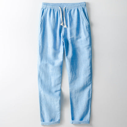 Men’s Pants – Linen Blend – Loose Fit – Straight Leg – Elastic Waist with Drawstring