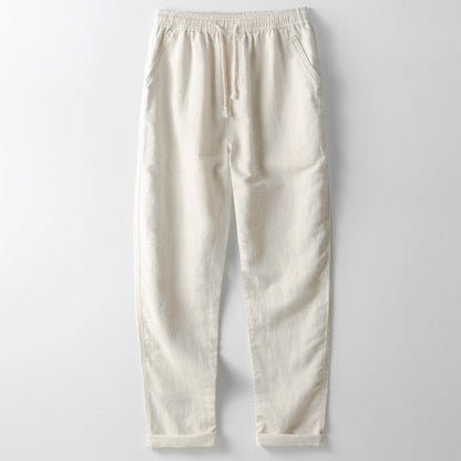 Men’s Pants – Linen Blend – Loose Fit – Straight Leg – Elastic Waist with Drawstring