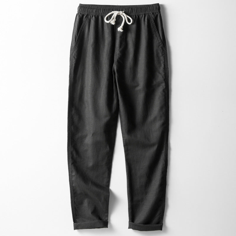 Men’s Pants – Linen Blend – Loose Fit – Straight Leg – Elastic Waist with Drawstring