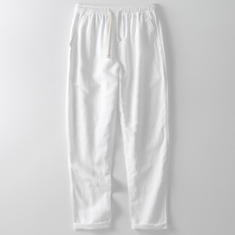Men’s Pants – Linen Blend – Loose Fit – Straight Leg – Elastic Waist with Drawstring