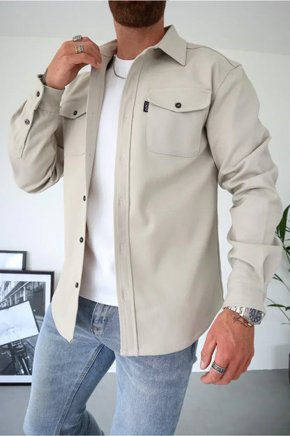 Men’s Overshirt – Relaxed Fit – Button Front – Cotton Blend – Chest Pocket