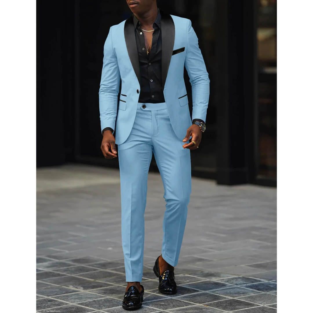Men’s Slim Fit Suit – Satin Shawl Lapel – Tailored Blazer and Trousers Set