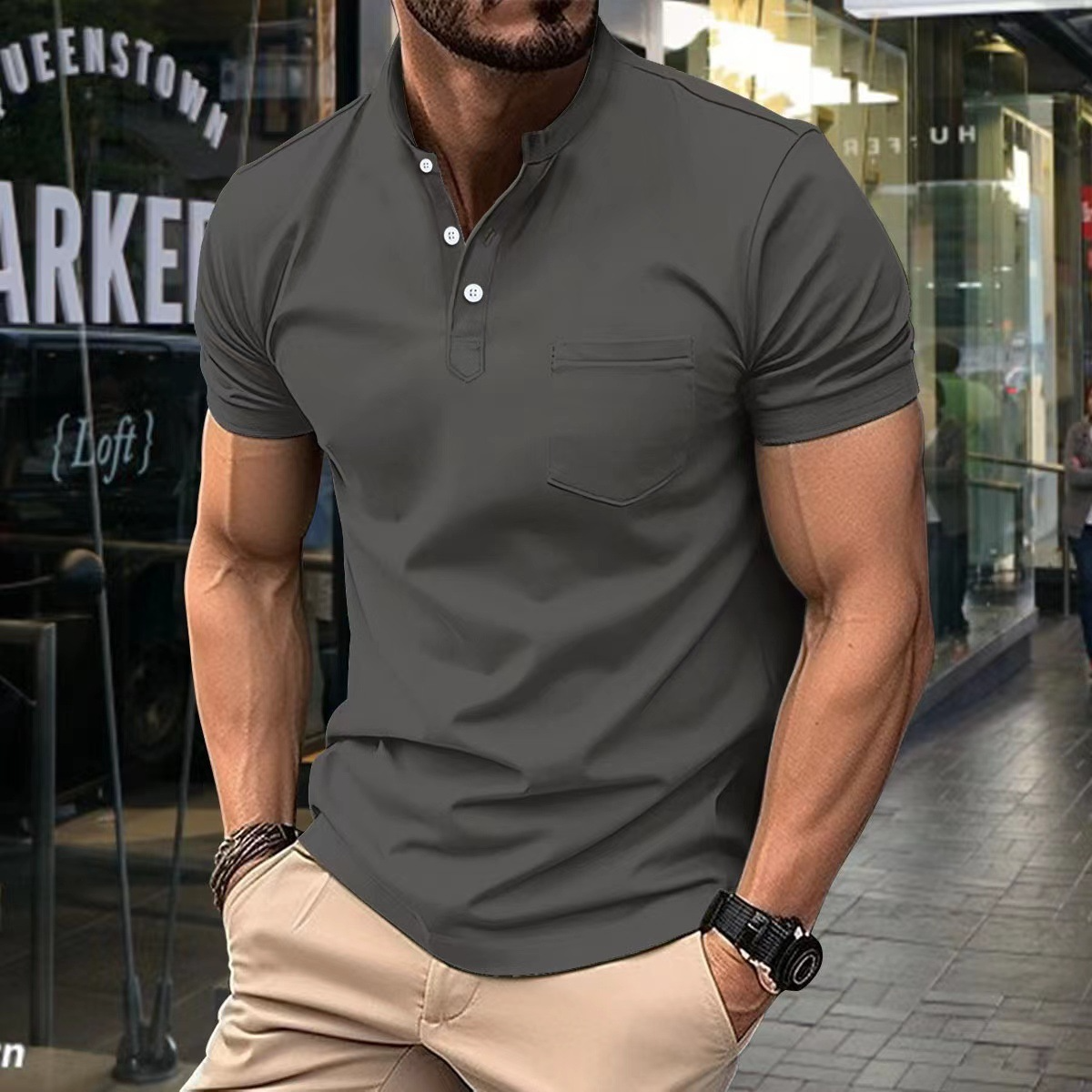 Men’s Polo Shirt – Slim Fit – Soft Knit – Half Collar – Chest Pocket – Short Sleeve