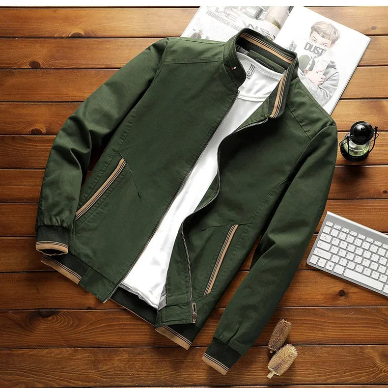 Men’s Bomber Jacket – Structured Fit – Cotton Blend – Zipper Front – Ribbed Hem & Cuffs
