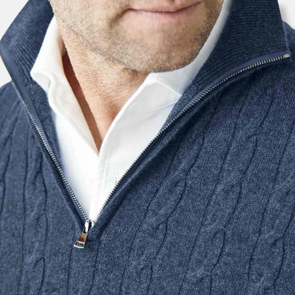 Freddie Cable Knit Stand Collar Sweater | Regular Fit Hip-Length Sweater