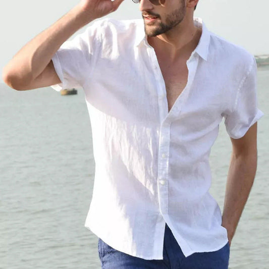 Men’s Short Sleeve Shirt – 100% Cotton – Relaxed Fit – Button-Down Collar Casual Wear