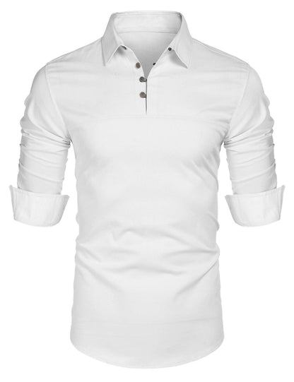 Men’s Long Sleeve Shirt – Slim Fit – Cotton Blend – Stand Collar – Casual Style