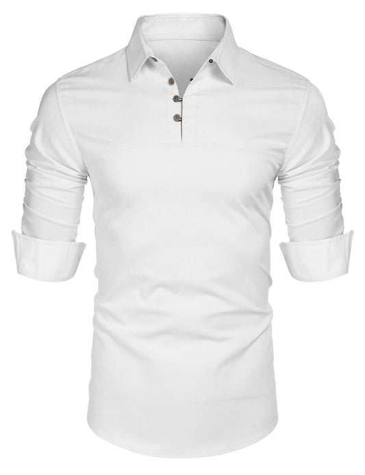 Men’s Long Sleeve Shirt – Slim Fit – Cotton Blend – Stand Collar – Casual Style