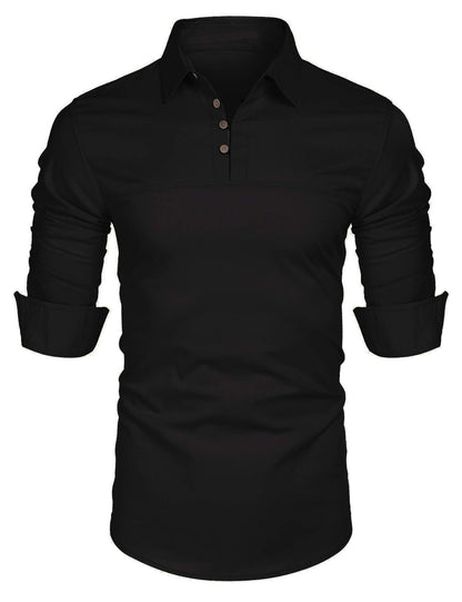 Men’s Long Sleeve Shirt – Slim Fit – Cotton Blend – Stand Collar – Casual Style