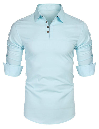 Men’s Long Sleeve Shirt – Slim Fit – Cotton Blend – Stand Collar – Casual Style