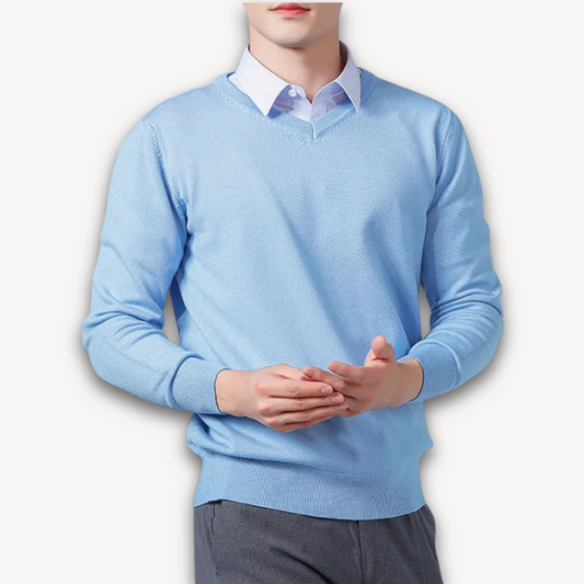 Men’s V-Neck Sweater – Slim Fit – Luxury Fabric – Soft Knit Ribbed Detailing