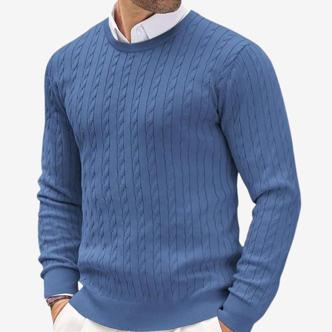 Men’s Sweater – Tailored Fit – Crew Neck – Cable Knit – Soft Knit Long Sleeve