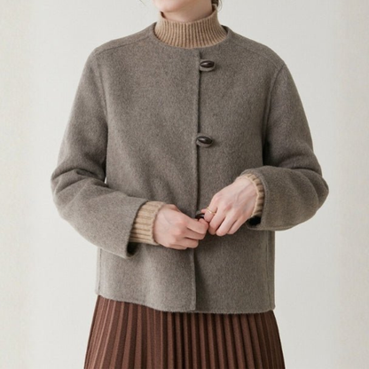 Isabella Relaxed Fit Jacket | Collarless Asymmetrical Button Jacket