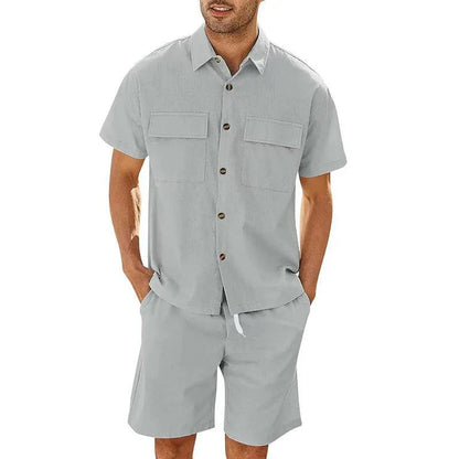 Men’s Shirt and Shorts Set – Relaxed Fit – Button Down – Breathable Blend – Casual Wear