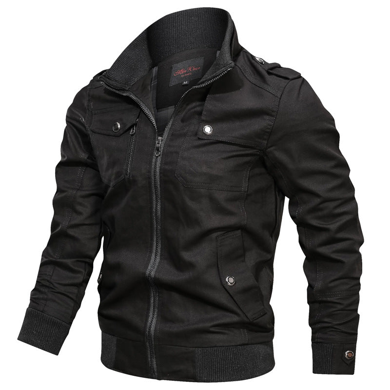 Men’s Slim Fit Jacket – Stand Collar – Zipper Front – Ribbed Hem – Chest Pockets