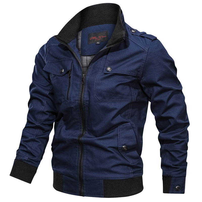 Men’s Slim Fit Jacket – Stand Collar – Zipper Front – Ribbed Hem – Chest Pockets