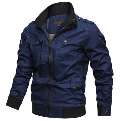 Men’s Slim Fit Jacket – Stand Collar – Zipper Front – Ribbed Hem – Chest Pockets