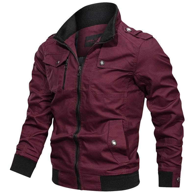 Men’s Slim Fit Jacket – Stand Collar – Zipper Front – Ribbed Hem – Chest Pockets