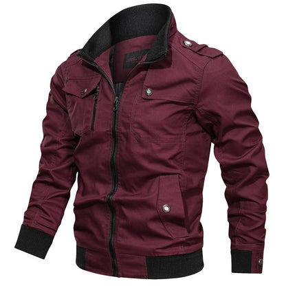Men’s Slim Fit Jacket – Stand Collar – Zipper Front – Ribbed Hem – Chest Pockets