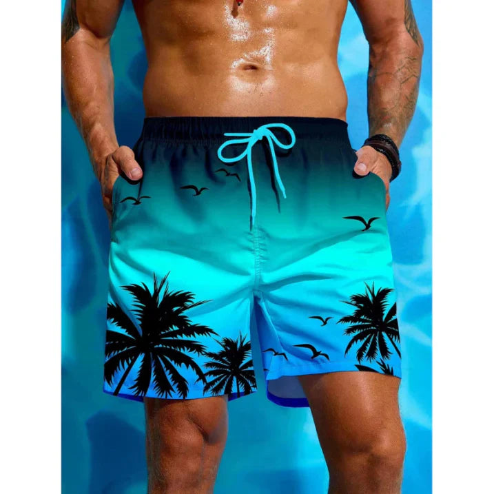 Men’s Swim Shorts – Relaxed Fit – Quick-Dry Breathable Blend – Mid-Length Tropical Print