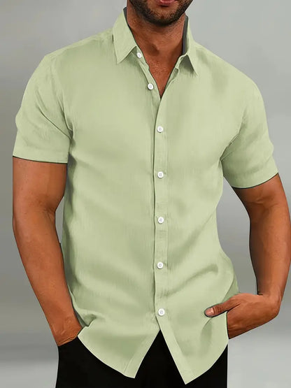 Men’s Button-Down Shirt – Tailored Fit – Short Sleeve – Natural Fibers – Versatile Style