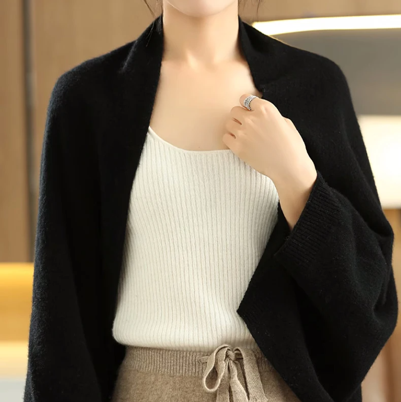 Isla Relaxed Fit Shawl | Open Front Ribbed Cuffs Shawl