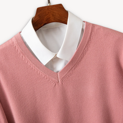 Men’s V-Neck Sweater – Slim Fit – Luxury Fabric – Soft Knit Ribbed Detailing