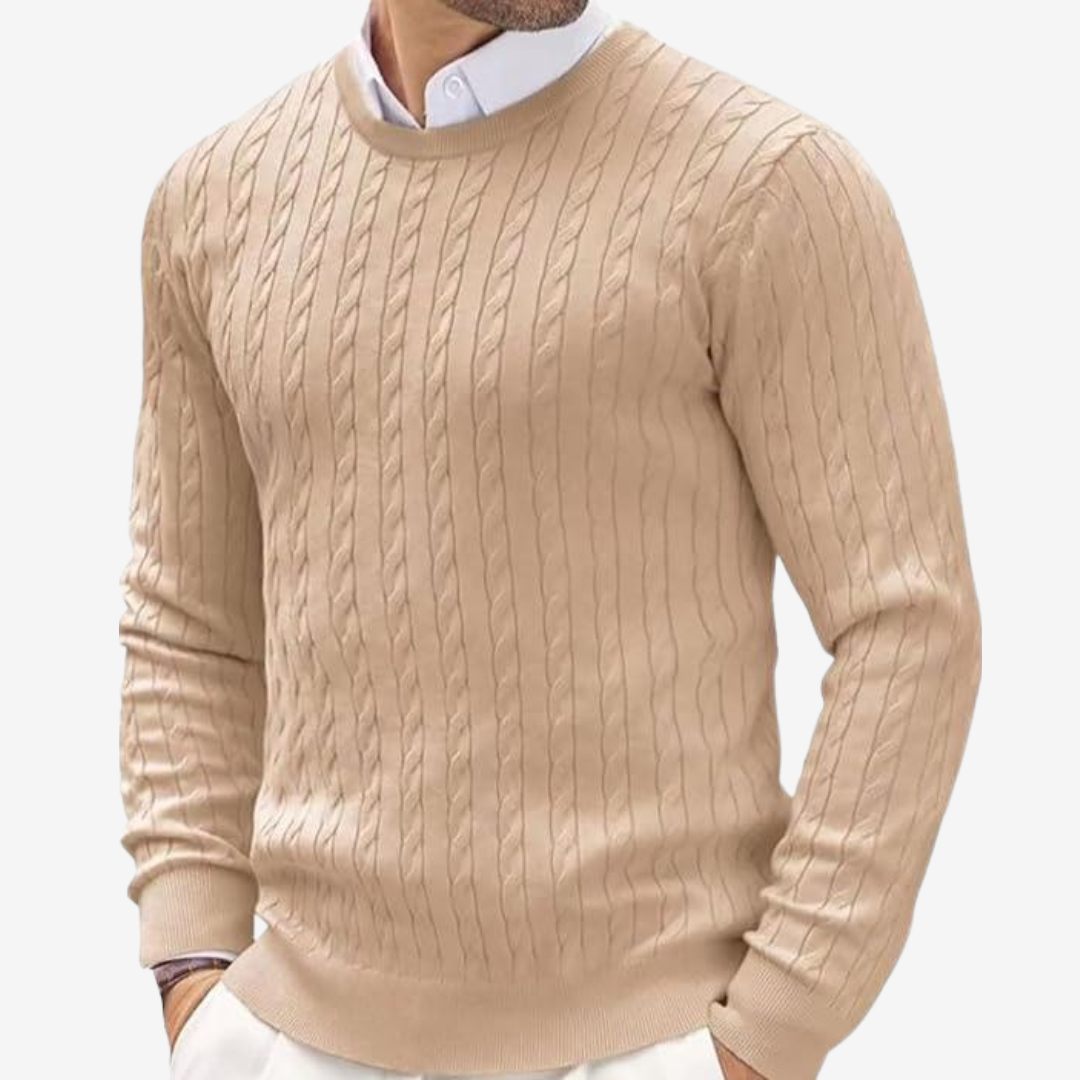 Men’s Sweater – Tailored Fit – Crew Neck – Cable Knit – Soft Knit Long Sleeve