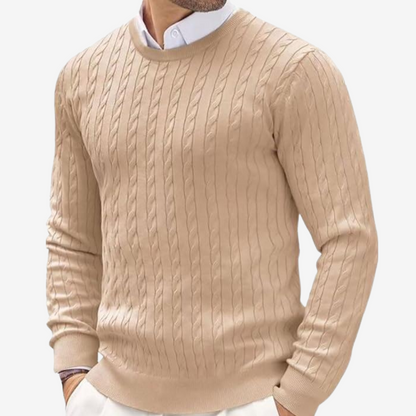 Men’s Sweater – Tailored Fit – Crew Neck – Cable Knit – Soft Knit Long Sleeve