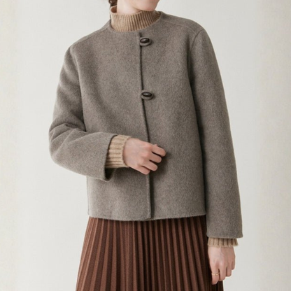 Isabella Relaxed Fit Jacket | Collarless Asymmetrical Button Jacket