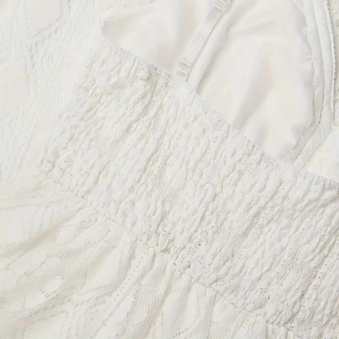 Women’s Midi Dress – Relaxed Fit – Lace Texture – Spaghetti Straps – Boho Style