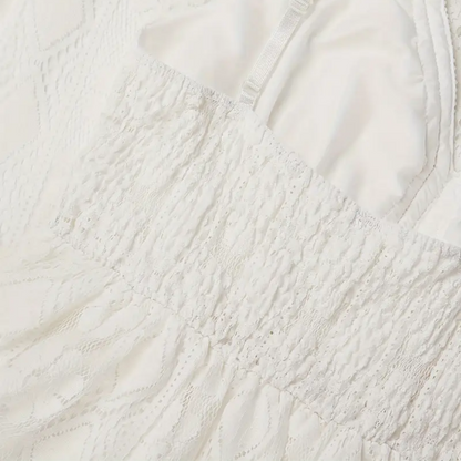 Women’s Midi Dress – Relaxed Fit – Lace Texture – Spaghetti Straps – Boho Style