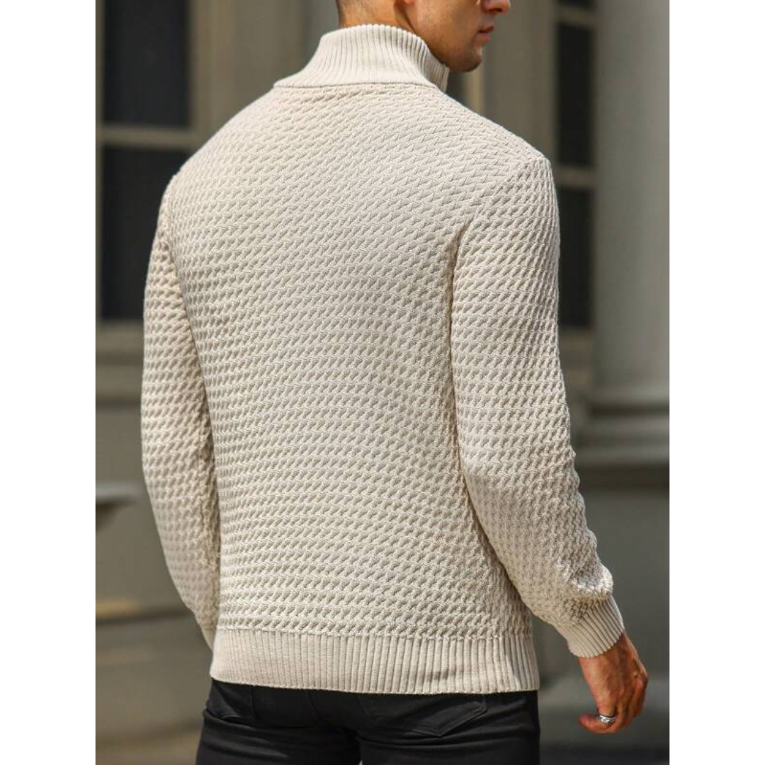 Men’s Half Zip Sweater – Textured Knit – Tailored Fit – Ribbed Collar and Cuffs