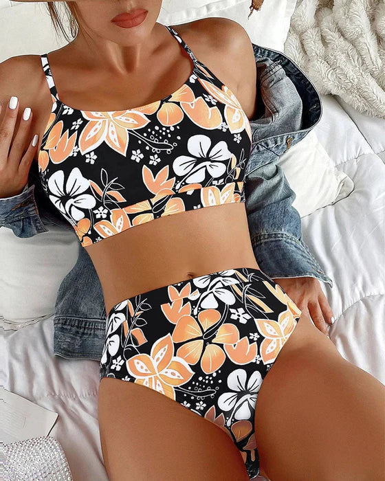 Women’s Bikini Set – High Waisted – Tank Top – Floral Print – Breathable Blend