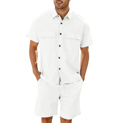 Men’s Shirt and Shorts Set – Relaxed Fit – Button Down – Breathable Blend – Casual Wear