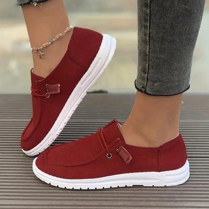 Women’s Slip-On Shoes – Soft Knit Upper – Flat Sole – Ribbed Texture – Casual Fit